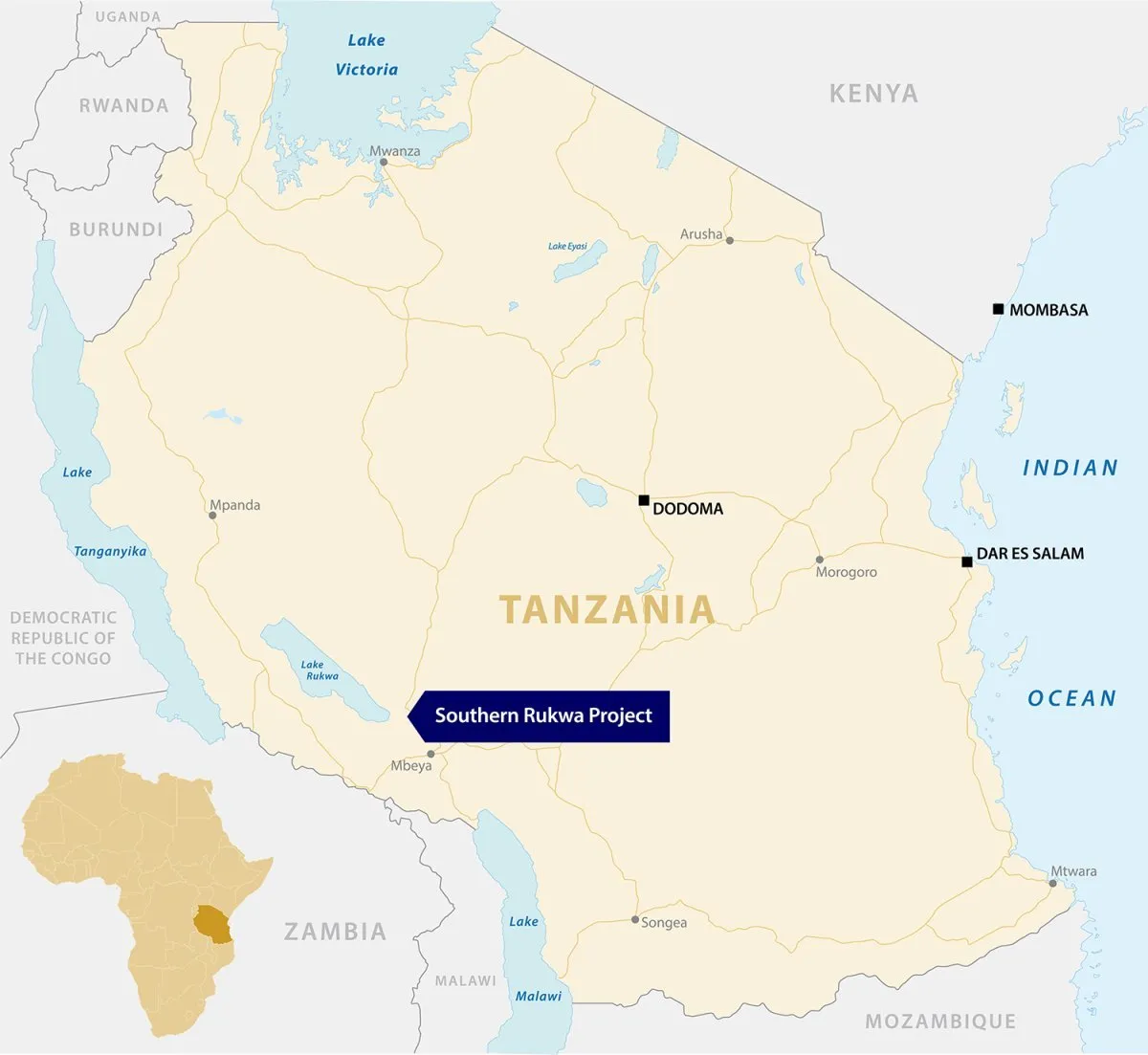 The map shows the location of Rukwa basin in Southwestern Tanzania. Photo courtesy of Helium One