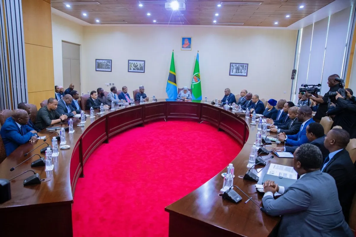 Aliko Dangote and his delegation meeting with Tanzania President Samia Suluhu Hassan and her investment officials